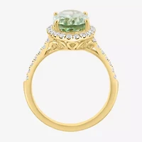 Effy Final Call Womens 1/2 CT. T.W. Genuine Green Amethyst 14K Gold Oval Halo Side Stone Cocktail Ring