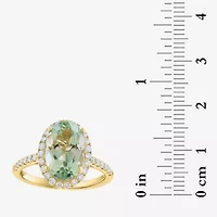 Effy Final Call Womens 1/2 CT. T.W. Genuine Green Amethyst 14K Gold Oval Halo Side Stone Cocktail Ring