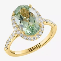 Effy Final Call Womens 1/2 CT. T.W. Genuine Green Amethyst 14K Gold Oval Halo Side Stone Cocktail Ring