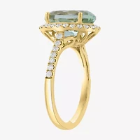 Effy Final Call Womens 1/2 CT. T.W. Genuine Green Amethyst 14K Gold Oval Halo Side Stone Cocktail Ring