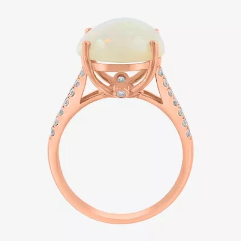Effy Final Call Womens 3/8 CT. T.W. Genuine White Opal 14K Rose Gold Oval Side Stone Cocktail Ring