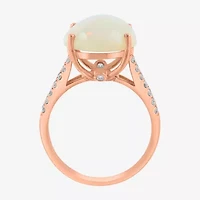 Effy Final Call Womens 3/8 CT. T.W. Genuine White Opal 14K Rose Gold Oval Side Stone Cocktail Ring