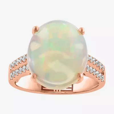 Effy Final Call Womens 3/8 CT. T.W. Genuine White Opal 14K Rose Gold Oval Side Stone Cocktail Ring