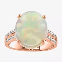 Effy Final Call Womens 3/8 CT. T.W. Genuine White Opal 14K Rose Gold Oval Side Stone Cocktail Ring