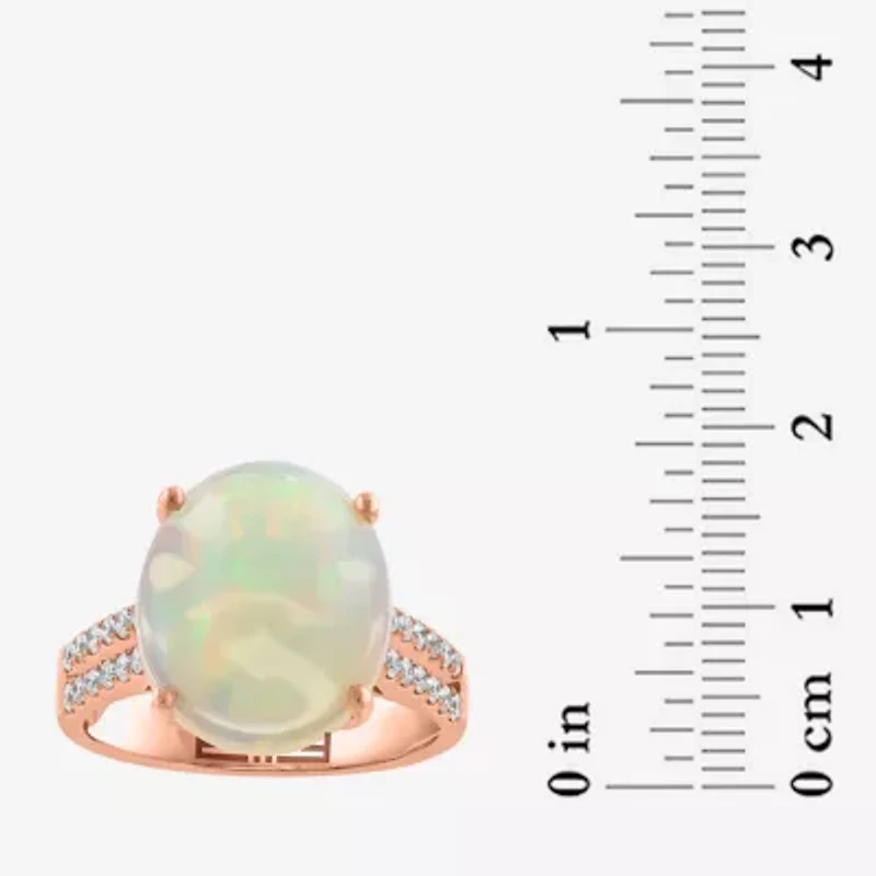 Effy Final Call Womens 3/8 CT. T.W. Genuine White Opal 14K Rose Gold Oval Side Stone Cocktail Ring