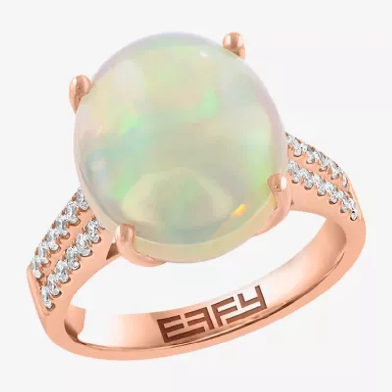 Effy Final Call Womens 3/8 CT. T.W. Genuine White Opal 14K Rose Gold Oval Side Stone Cocktail Ring
