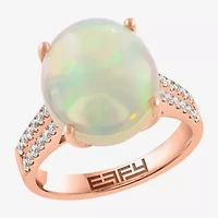 Effy Final Call Womens 3/8 CT. T.W. Genuine White Opal 14K Rose Gold Oval Side Stone Cocktail Ring