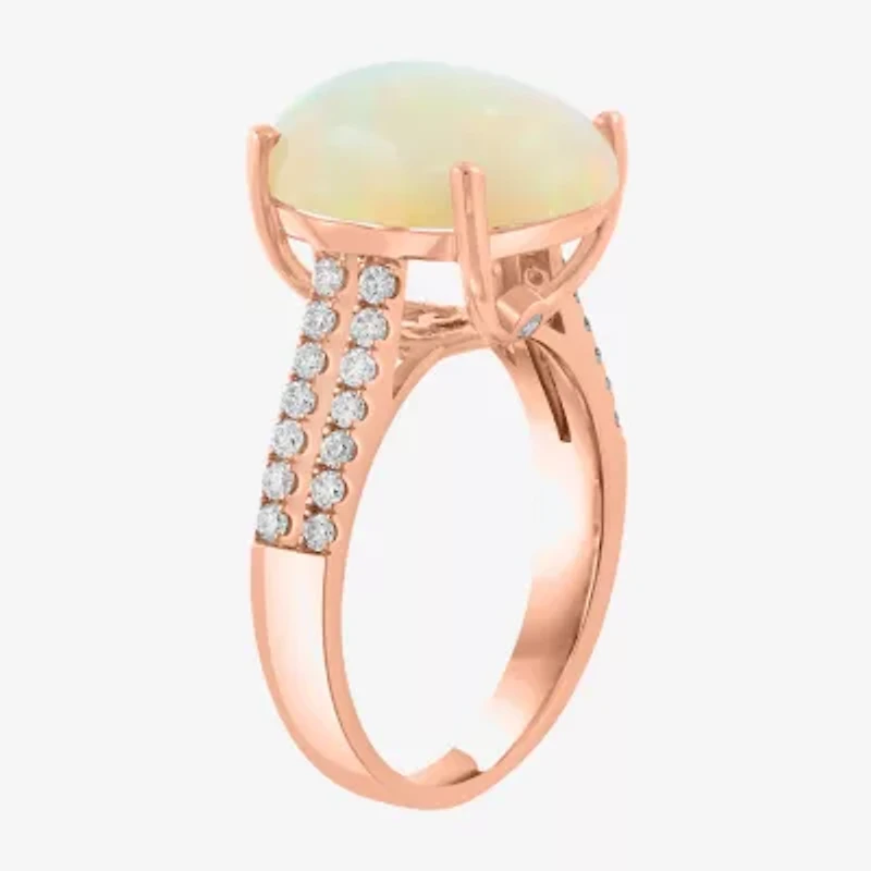 Effy Final Call Womens 3/8 CT. T.W. Genuine White Opal 14K Rose Gold Oval Side Stone Cocktail Ring