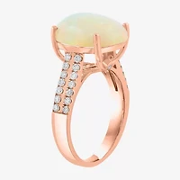 Effy Final Call Womens 3/8 CT. T.W. Genuine White Opal 14K Rose Gold Oval Side Stone Cocktail Ring