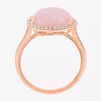 Effy Final Call Womens 1/5 CT. Genuine Pink Opal 14K Rose Gold Pear Halo Side Stone Cocktail Ring