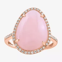 Effy Final Call Womens 1/5 CT. Genuine Pink Opal 14K Rose Gold Pear Halo Side Stone Cocktail Ring