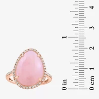 Effy Final Call Womens 1/5 CT. Genuine Pink Opal 14K Rose Gold Pear Halo Side Stone Cocktail Ring
