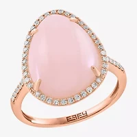 Effy Final Call Womens 1/5 CT. Genuine Pink Opal 14K Rose Gold Pear Halo Side Stone Cocktail Ring
