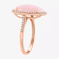 Effy Final Call Womens 1/5 CT. Genuine Pink Opal 14K Rose Gold Pear Halo Side Stone Cocktail Ring