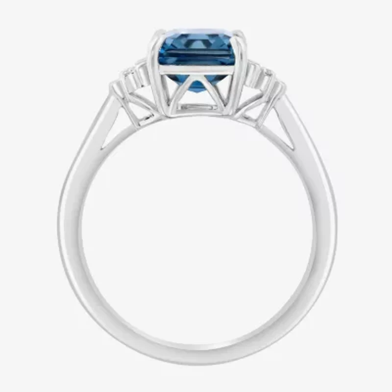 Effy Final Call Womens 1/10 CT. T.W. Genuine Blue Topaz 14K White Gold Cocktail Ring