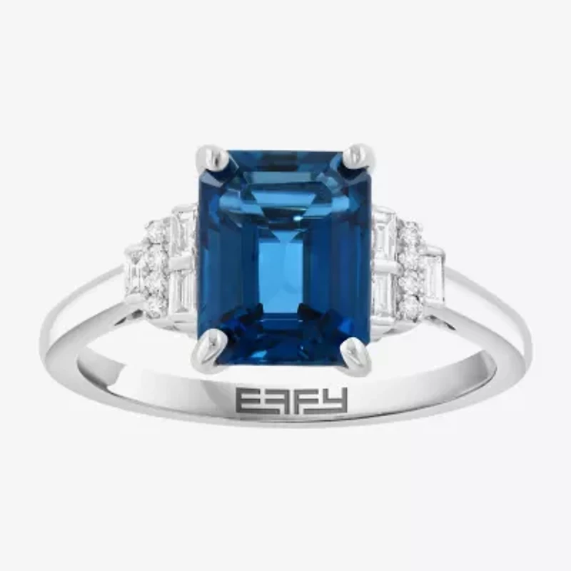 Effy Final Call Womens 1/10 CT. T.W. Genuine Blue Topaz 14K White Gold Cocktail Ring