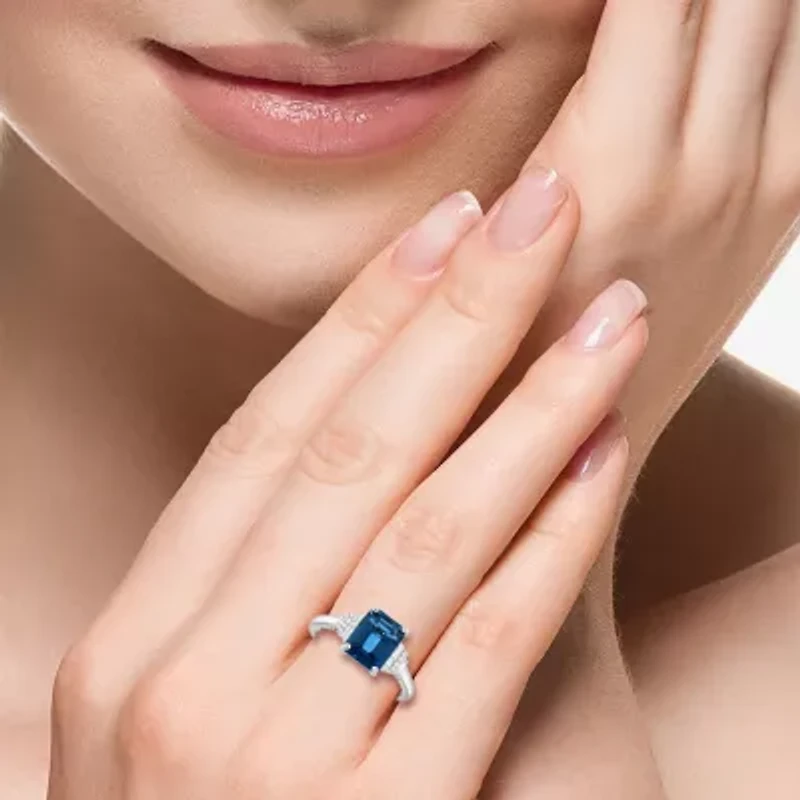 Effy Final Call Womens 1/10 CT. T.W. Genuine Blue Topaz 14K White Gold Cocktail Ring