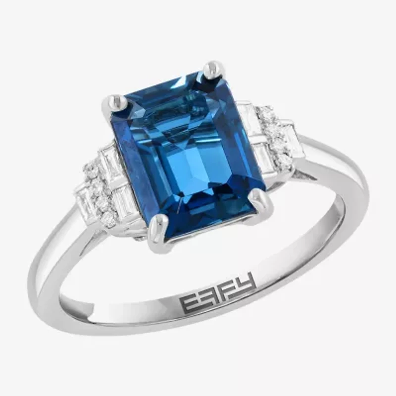 Effy Final Call Womens 1/10 CT. T.W. Genuine Blue Topaz 14K White Gold Cocktail Ring