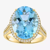 Effy Final Call Womens 3/8 CT. T.W. Genuine Blue Topaz 14K Gold Oval Halo Side Stone Cocktail Ring