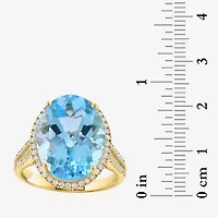 Effy Final Call Womens 3/8 CT. T.W. Genuine Blue Topaz 14K Gold Oval Halo Side Stone Cocktail Ring