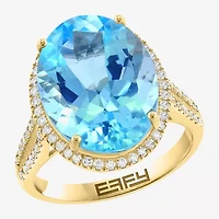 Effy Final Call Womens 3/8 CT. T.W. Genuine Blue Topaz 14K Gold Oval Halo Side Stone Cocktail Ring