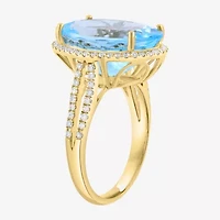 Effy Final Call Womens 3/8 CT. T.W. Genuine Blue Topaz 14K Gold Oval Halo Side Stone Cocktail Ring