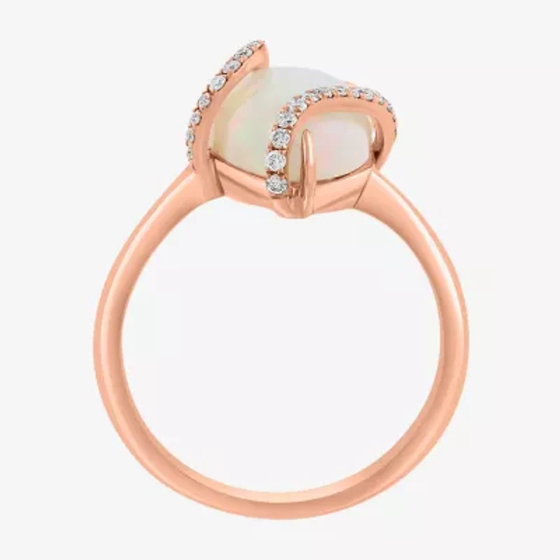Effy Final Call Womens 1/7 CT. T.W. Genuine White Opal 14K Rose Gold Pear Crossover Cocktail Ring