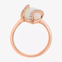 Effy Final Call Womens 1/7 CT. T.W. Genuine White Opal 14K Rose Gold Pear Crossover Cocktail Ring