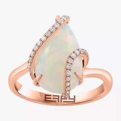 Effy Final Call Womens 1/7 CT. T.W. Genuine White Opal 14K Rose Gold Pear Crossover Cocktail Ring