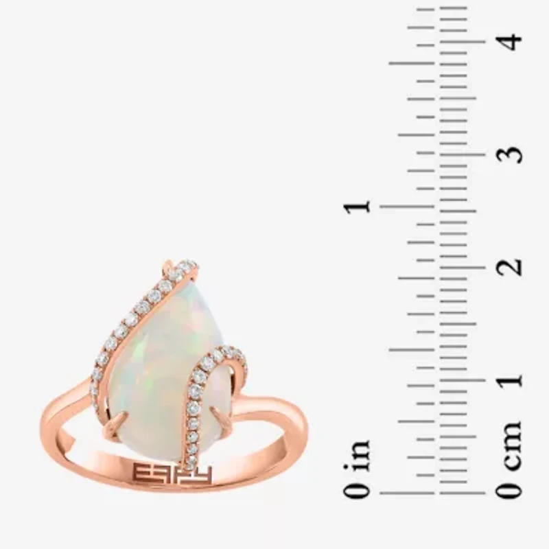 Effy Final Call Womens 1/7 CT. T.W. Genuine White Opal 14K Rose Gold Pear Crossover Cocktail Ring