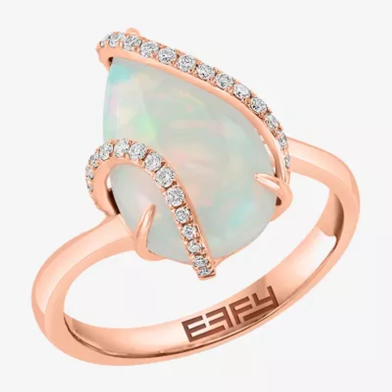 Effy Final Call Womens 1/7 CT. T.W. Genuine White Opal 14K Rose Gold Pear Crossover Cocktail Ring