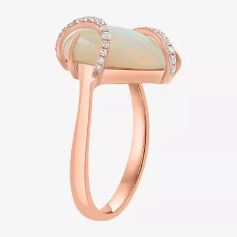 Effy Final Call Womens 1/7 CT. T.W. Genuine White Opal 14K Rose Gold Pear Crossover Cocktail Ring