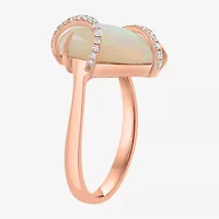Effy Final Call Womens 1/7 CT. T.W. Genuine White Opal 14K Rose Gold Pear Crossover Cocktail Ring