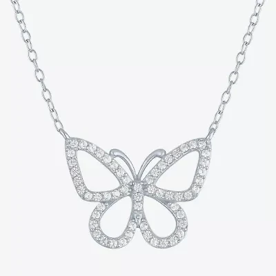 Yes, Please! Womens Lab Created White Sapphire Sterling Silver Butterfly Pendant