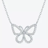 Yes, Please! Womens Lab Created White Sapphire Sterling Silver Butterfly Pendant