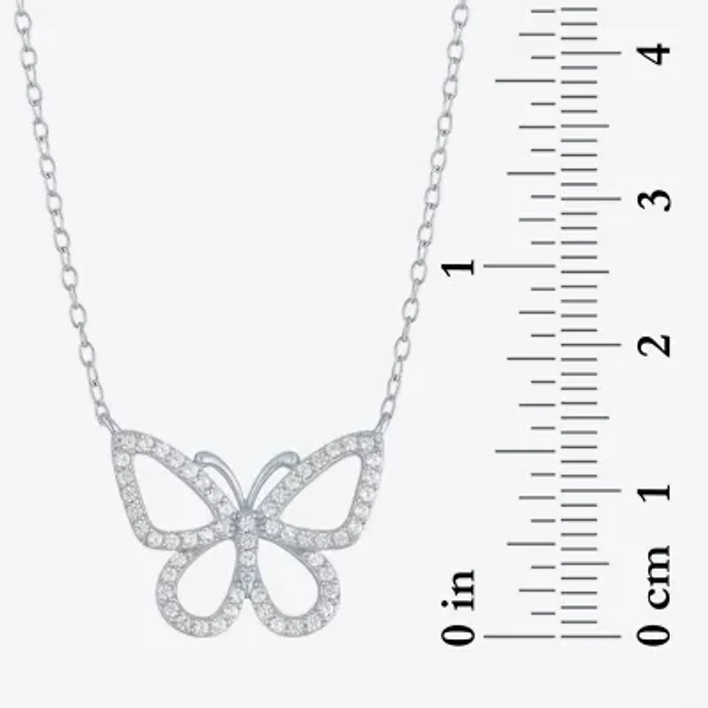 Yes, Please! Womens Lab Created White Sapphire Sterling Silver Butterfly Pendant