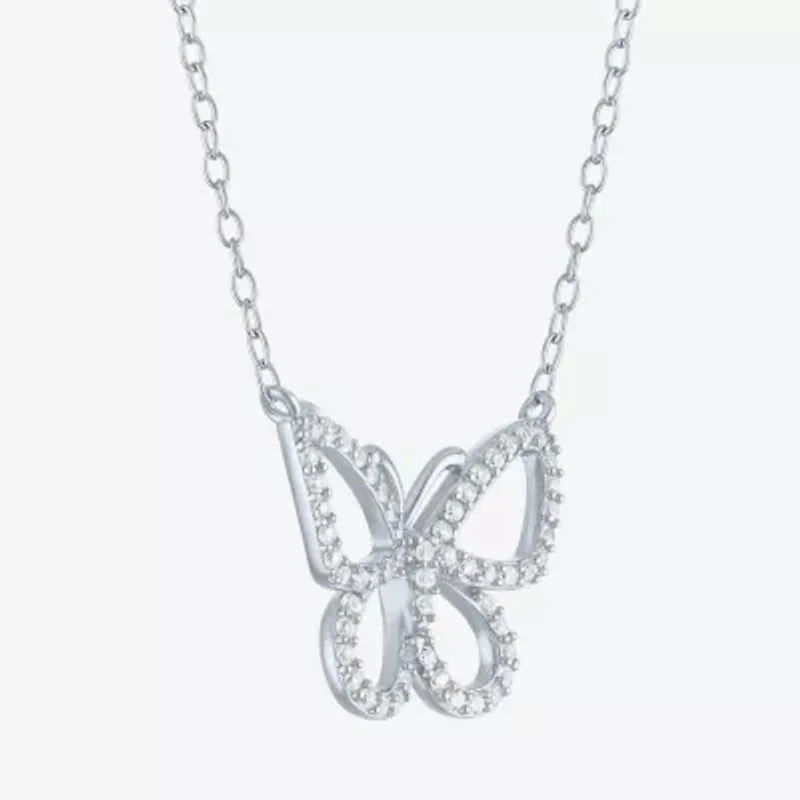Yes, Please! Womens Lab Created White Sapphire Sterling Silver Butterfly Pendant