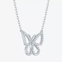 Yes, Please! Womens Lab Created White Sapphire Sterling Silver Butterfly Pendant