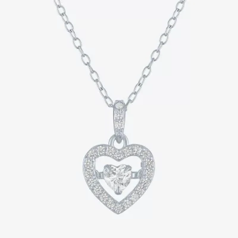 Yes, Please! Womens Lab Created White Sapphire Heart Pendant