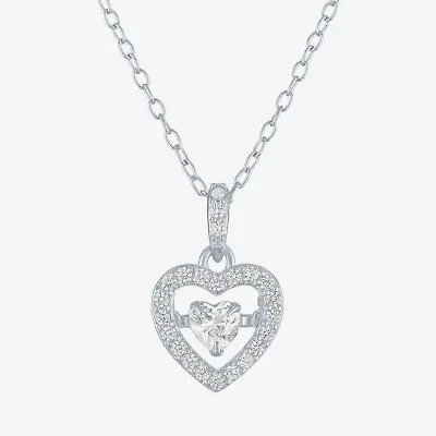 Yes, Please! Womens Lab Created White Sapphire Heart Pendant