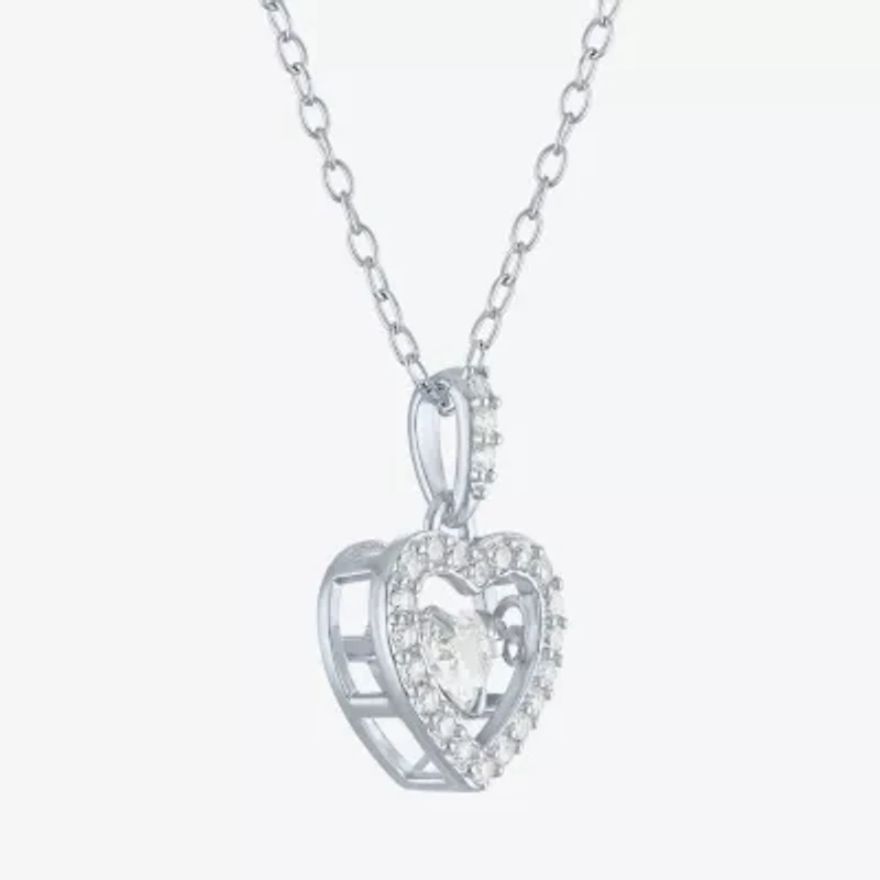 Yes, Please! Womens Lab Created White Sapphire Heart Pendant