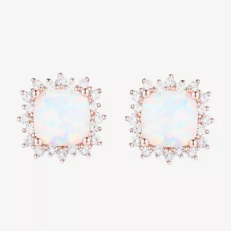 Yes, Please! Lab Created Opal 14K Rose Gold Over Silver 10.5mm Stud Earrings