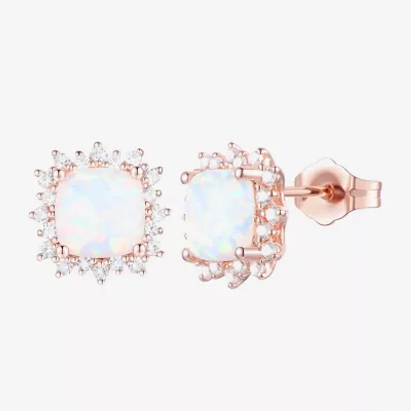 Yes, Please! Lab Created Opal 14K Rose Gold Over Silver 10.5mm Stud Earrings