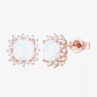 Yes, Please! Lab Created Opal 14K Rose Gold Over Silver 10.5mm Stud Earrings