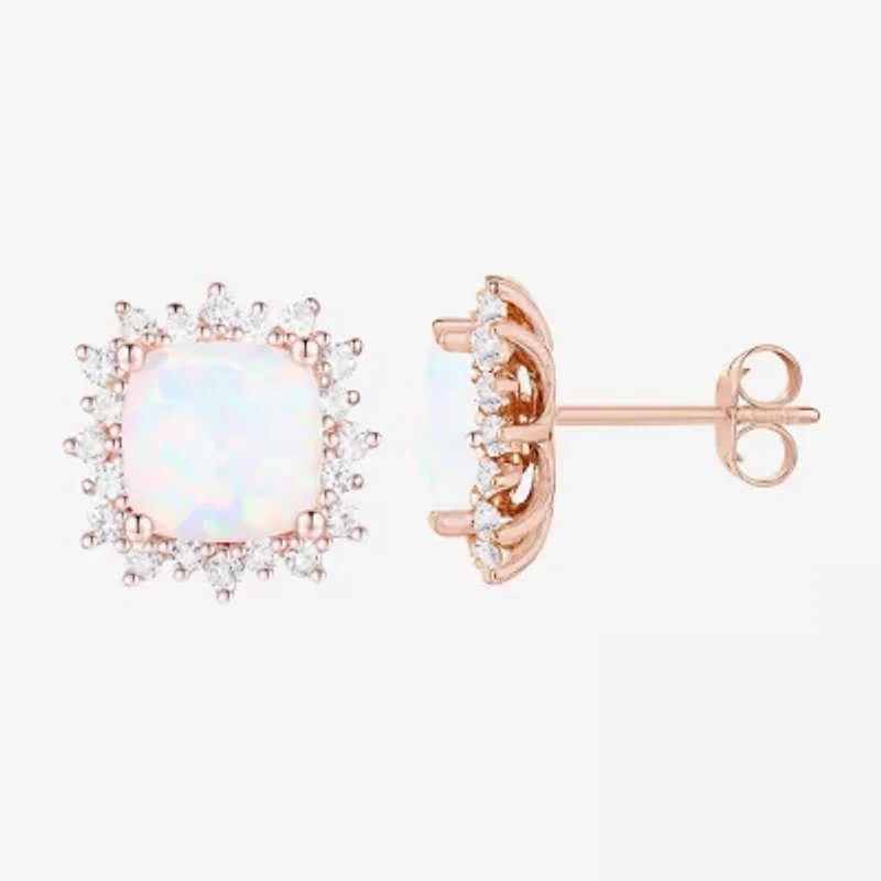 Yes, Please! Lab Created Opal 14K Rose Gold Over Silver 10.5mm Stud Earrings