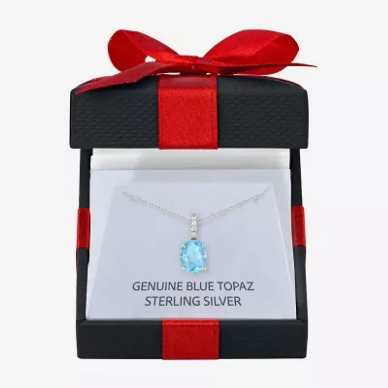 Yes, Please! Womens Genuine Blue Topaz Sterling Silver Oval Pendant