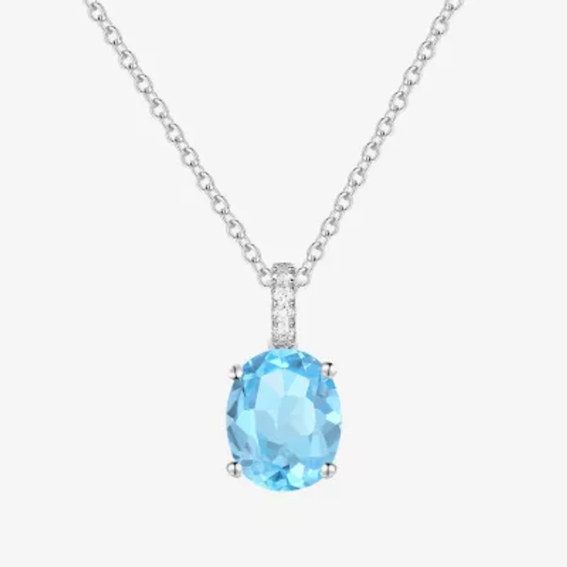 Yes, Please! Womens Genuine Blue Topaz Sterling Silver Oval Pendant