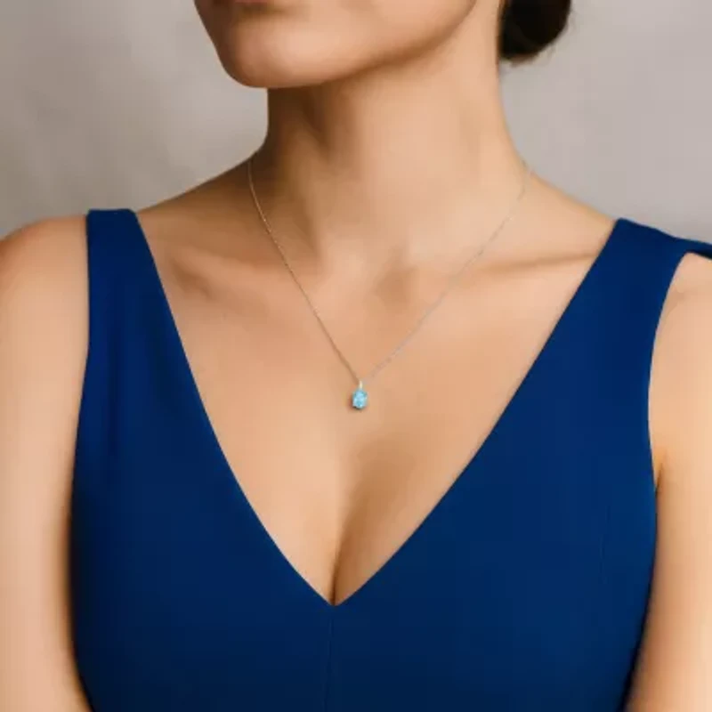 Yes, Please! Womens Genuine Blue Topaz Sterling Silver Oval Pendant