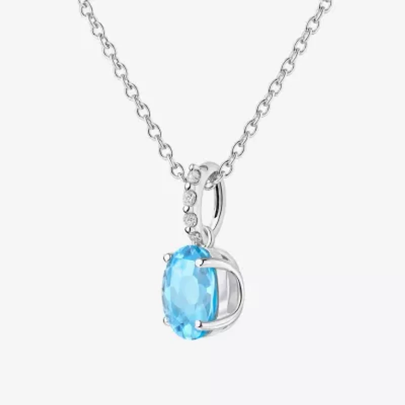 Yes, Please! Womens Genuine Blue Topaz Sterling Silver Oval Pendant