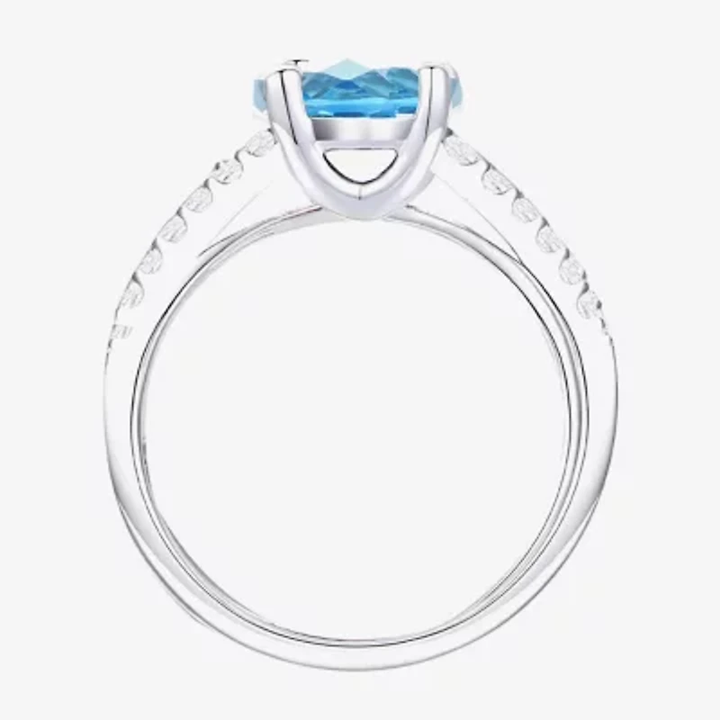 Yes, Please! Womens Genuine Blue Topaz Sterling Silver Side Stone Cocktail Ring